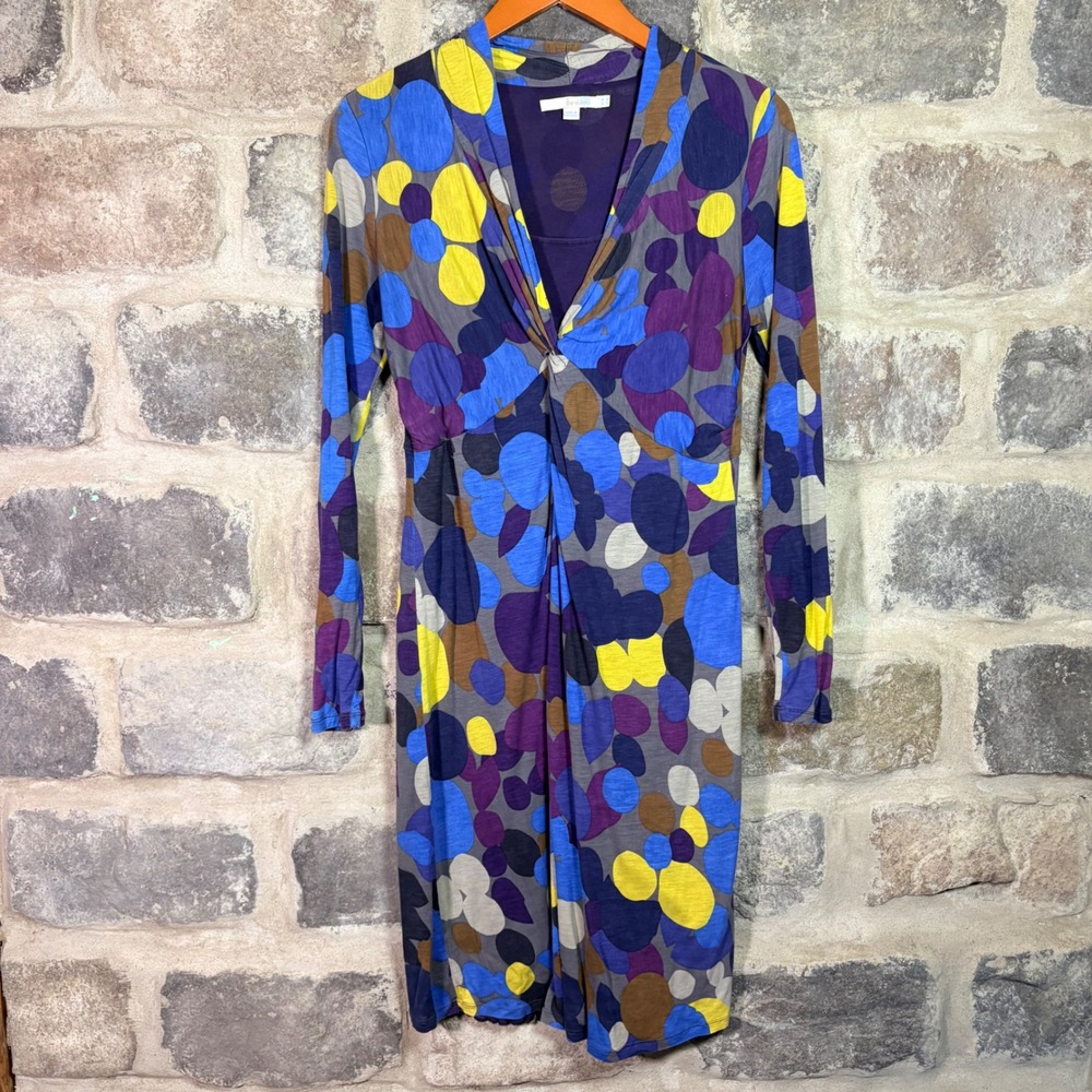 Boden Womens Twist Front V-Neck Lyocell Bubble Print Midi Dress Multicolor US 10